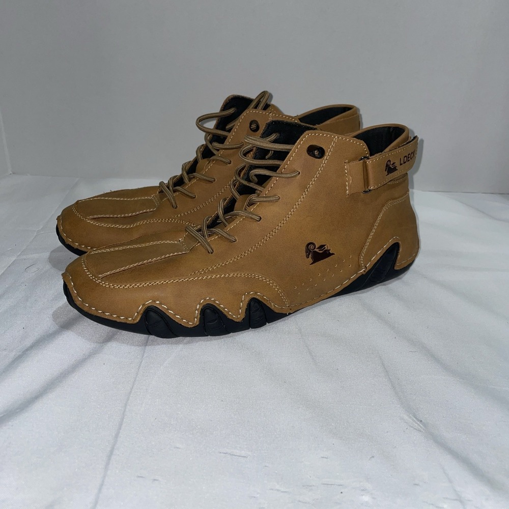 LDECK Mens Tan Brown Casual Ankle Boots Lace Up Mid‎ Top Sneakers Size 40